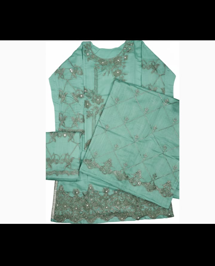 Embroidered Chiffon Dress – Elegant 3-Piece Party Wear