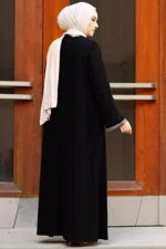 Black Nida Zipper Abaya with Chiffon Hijab - Image 3