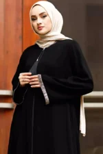 Black Nida Zipper Abaya with Chiffon Hijab - Image 4
