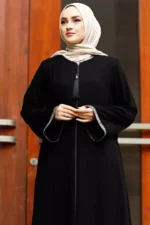 Black Nida Zipper Abaya with Chiffon Hijab - Image 5