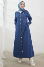Light Blue Hoodie Abaya with Side Pocket - Image 3