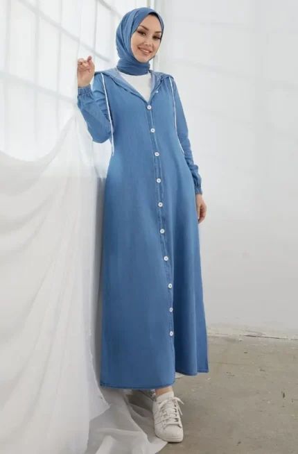 Light Blue Hoodie Abaya