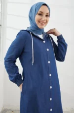 Light Blue Hoodie Abaya with Side Pocket - Image 7