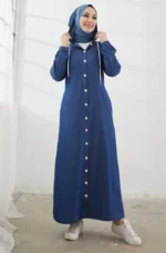 Light Blue Hoodie Abaya with Side Pocket - Image 9