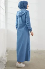 Light Blue Hoodie Abaya with Side Pocket - Image 10