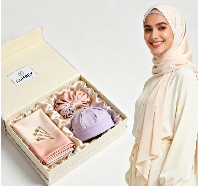 Premium Hijab Box by RUHBEY – Hijab, Pin, Cap & Free Gift Inside