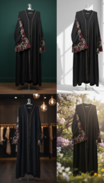 Black Embroidered Abaya | Burgundy Rose Luxury - Image 2