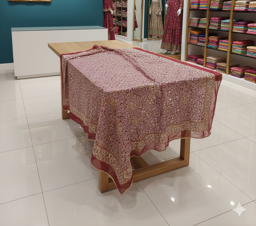 Premium Floral Embroidered Organza Dupatta – Luxury Collection