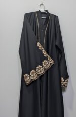 Premium Black Open Abaya with Floral Sleeves - Image 3