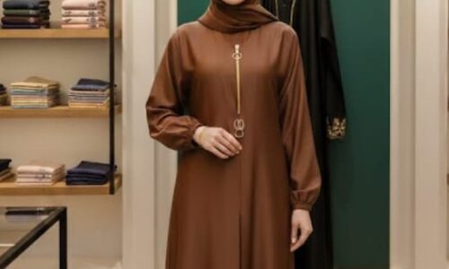 Brown Front Zipper Abaya | Ruhbey