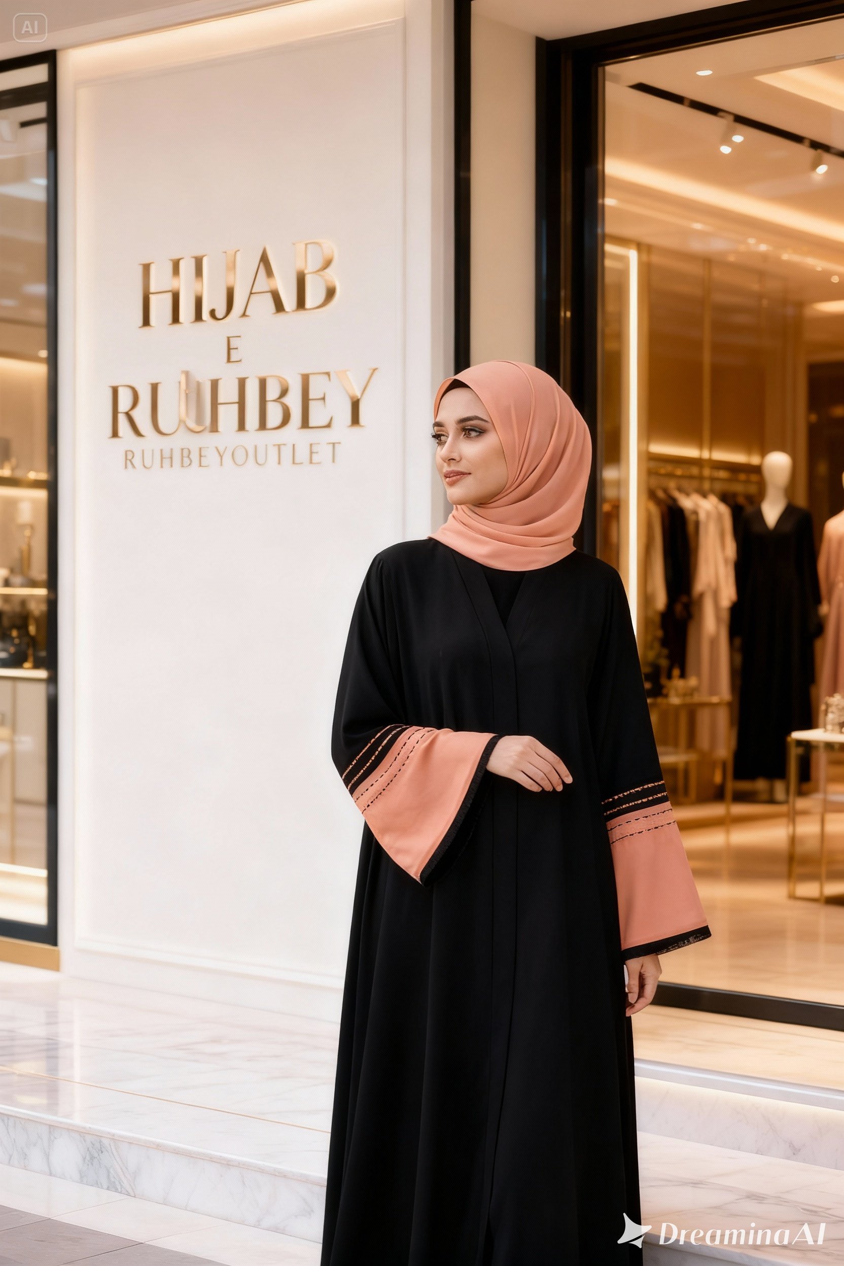 RUHBEY Premium Nida Fabric Abaya with neat embroidery work and DMC Stone Work & matching stoller— elegant and perfect for daily wear or special occasions.