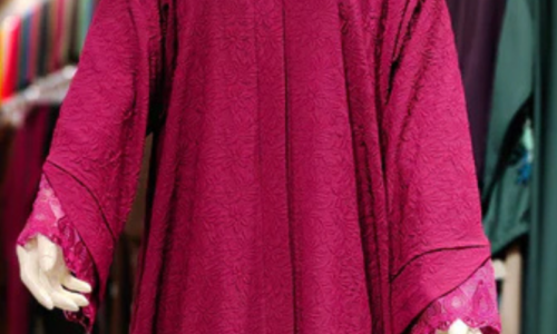 Bubble Crepe Lace Cuff Abaya | Ruhbey