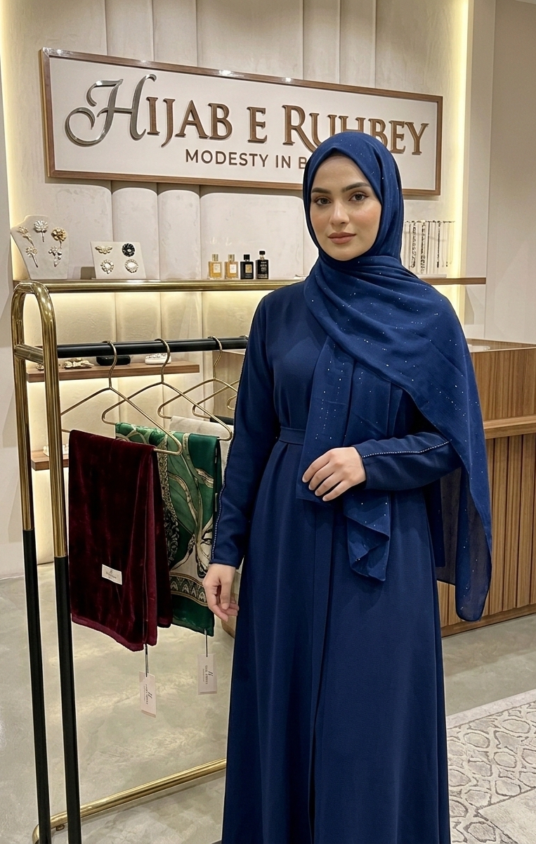 Premium Shimmer Georgette | Deep Navy Blue