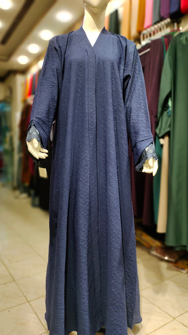 Bubble Crepe Lace Cuff Cut Abaya (All Colors Available ) - Image 4