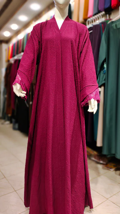 Bubble Crepe Lace Cuff Cut Abaya (All Colors Available ) - Image 3