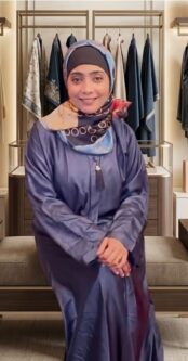 Luxurious Navy Blue Satin Abaya | Silk Glow & Tassel Detail - Image 3