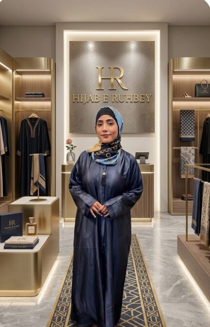 Navy Blue Satin Abaya | Ruhbey