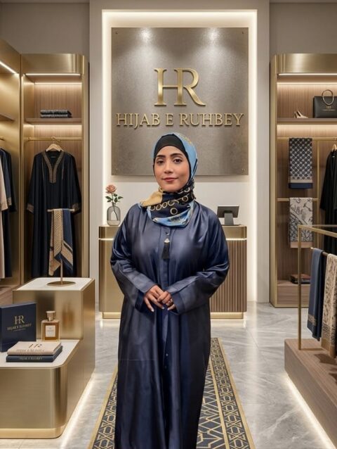 Navy Blue Satin Abaya | Ruhbey
